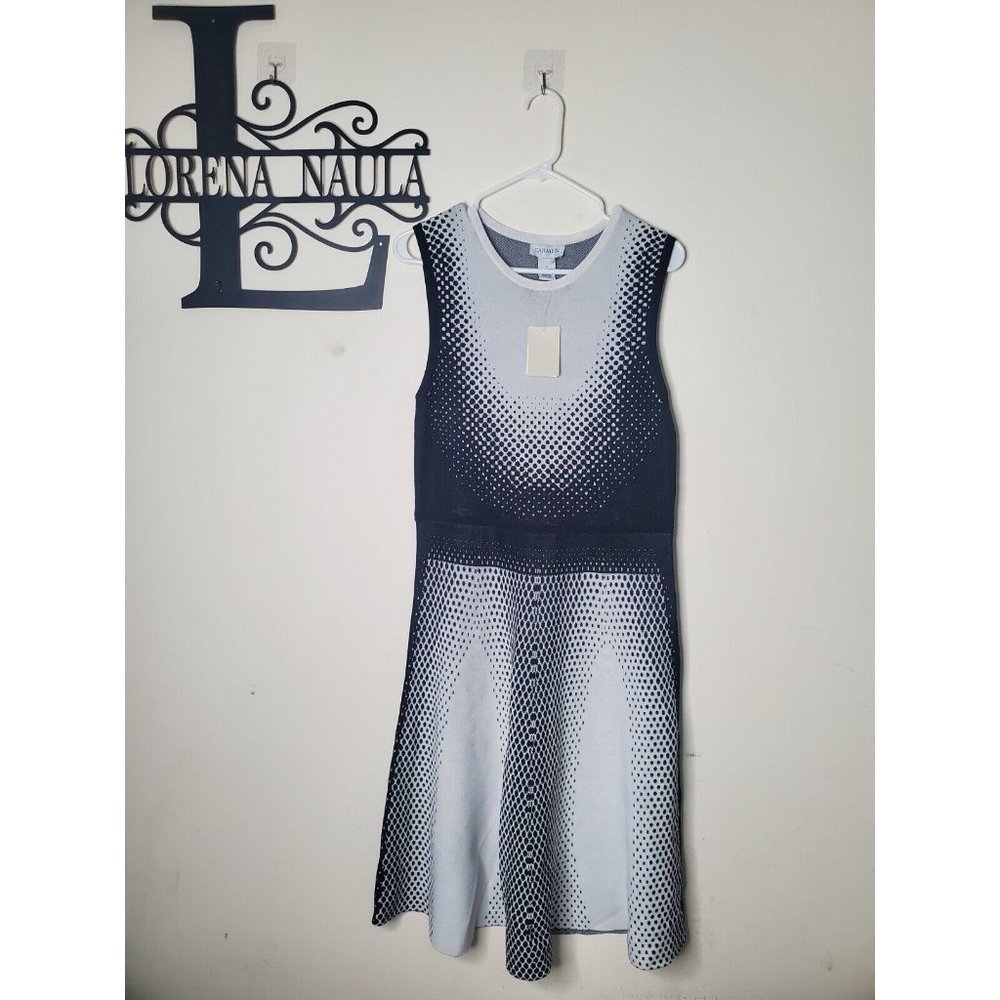 Carmen Marc Valvo Midi Dress Womens Sleeveless Size Large  Black/Grey $188